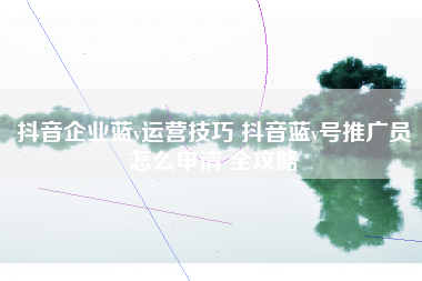 抖音企业蓝v运营技巧 抖音蓝v号推广员怎么申请 全攻略