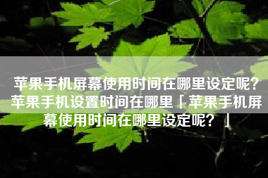 苹果手机屏幕使用时间在哪里设定呢？苹果手机设置时间在哪里「苹果手机屏幕使用时间在哪里设定呢？」