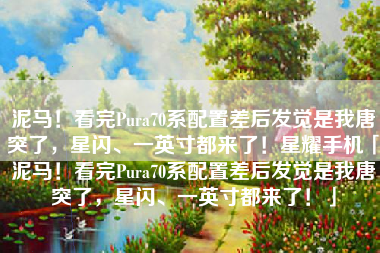 泥马！看完Pura70系配置差后发觉是我唐突了，星闪、一英寸都来了！星耀手机「泥马！看完Pura70系配置差后发觉是我唐突了，星闪、一英寸都来了！」