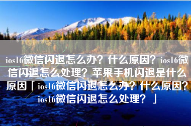 ios16微信闪退怎么办？什么原因？ios16微信闪退怎么处理？苹果手机闪退是什么原因「ios16微信闪退怎么办？什么原因？ios16微信闪退怎么处理？」